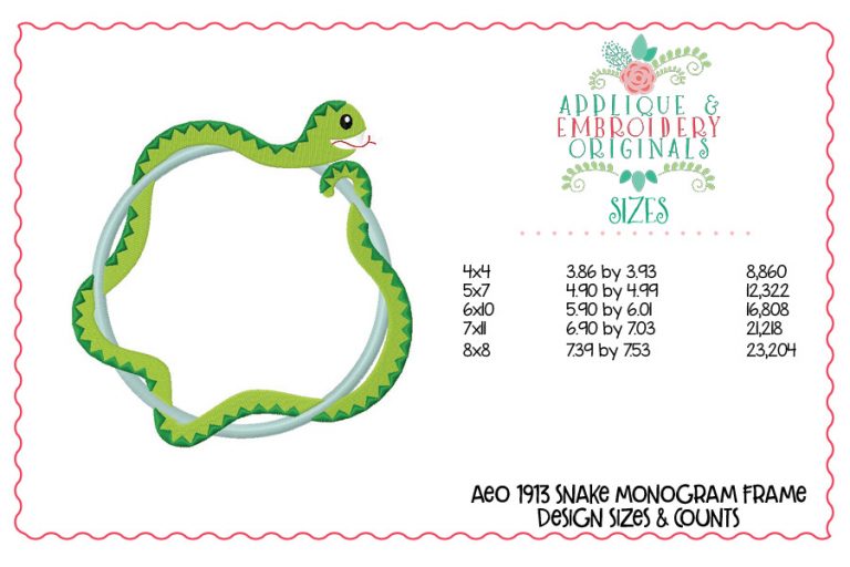 1913 Snake Monogram Frame Applique Design - Image 2