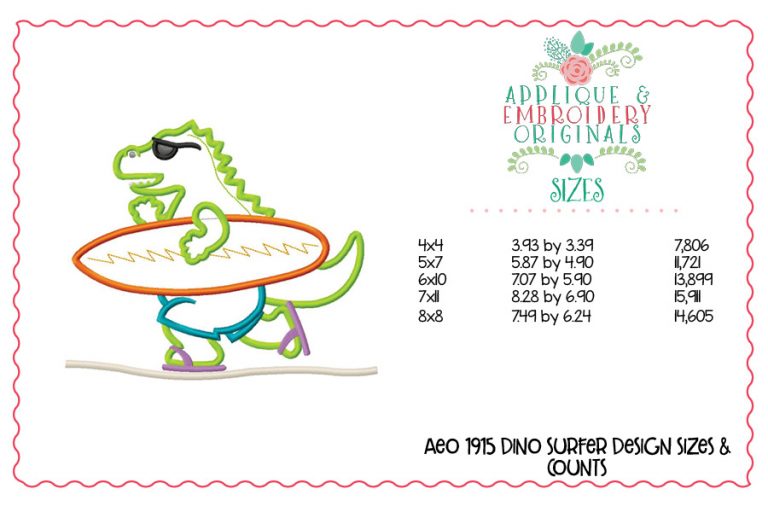 1915 Dino Surfer Applique Design - Image 3
