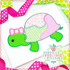 1917 Vintage Luxe Turtle Girl with Bow Applique Design