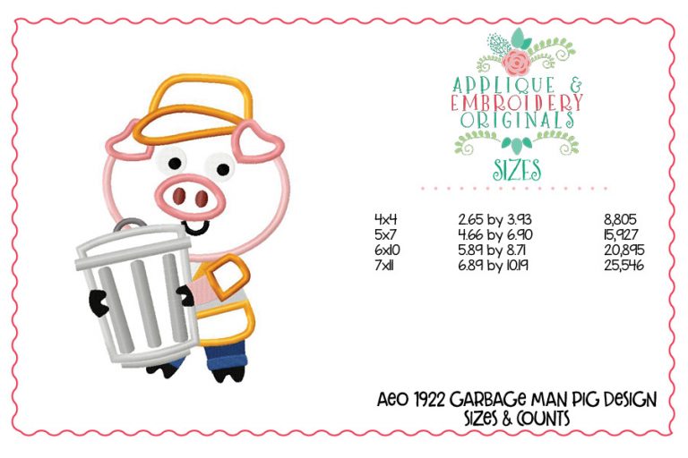 1922 Garbage Man Pig Applique Design - Image 2