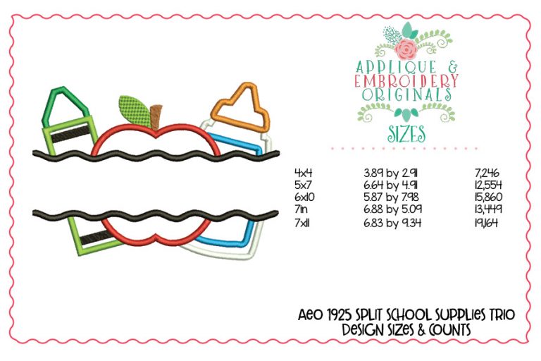 1925 Split School Supplies Trio Applique Design - Image 2