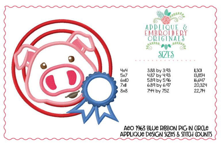 1963 Blue Ribbon Pig in Circle Applique Design - Image 2