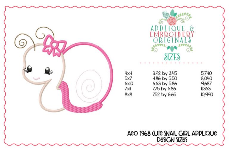 1968 Cute Snail Girl Applique Design - Image 3