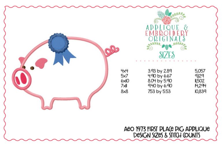 1973 Pig with Blue Ribbon Applique Design - Image 2