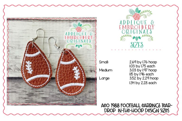 1988 Football Teardrop Earrings In-The-Hoop Design - Image 2