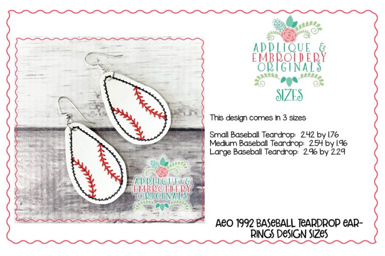 1992 Baseball Teardrop Earrings In-The-Hoop Design - Image 2
