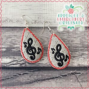1993 Musical Notes Teardrop Earrings In-The-Hoop Design