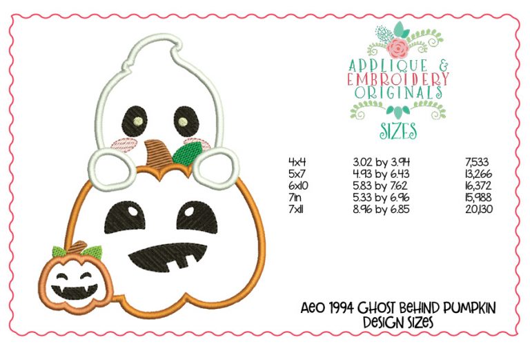 1994 Ghost Behind Pumpkins Applique Design - Image 3