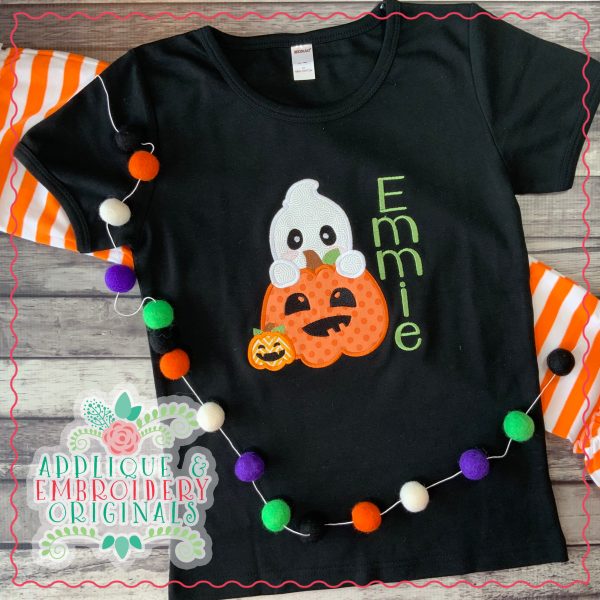 1994 Ghost Behind Pumpkins Applique Design - Image 2