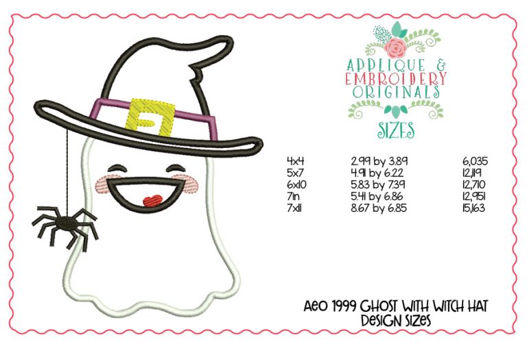 1999 Ghost with Witch Hat Applique Design - Image 3
