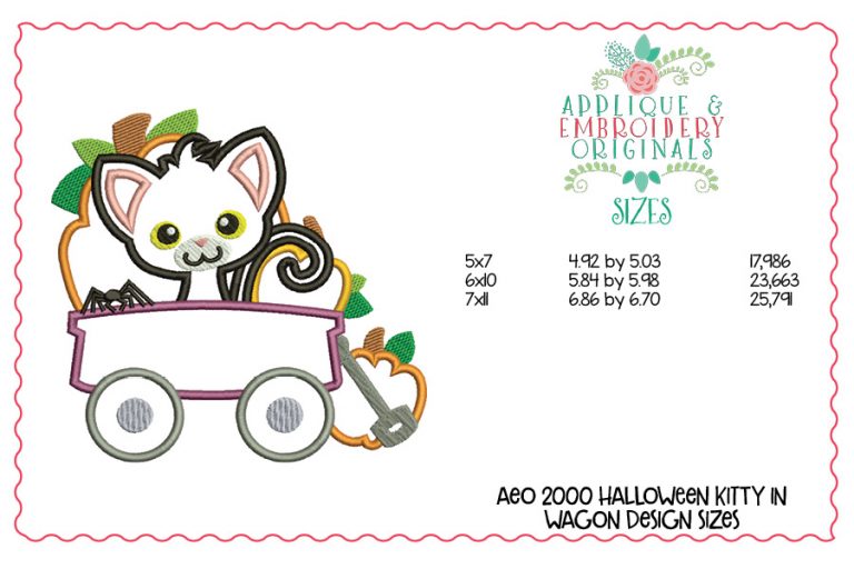 2000 Halloween Kitty in Wagon Applique Design - Image 2