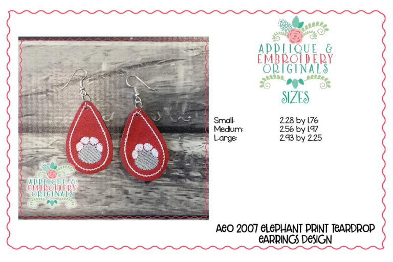 2007 Elephant Print Teardrop Earrings In-The-Hoop Design - Image 2