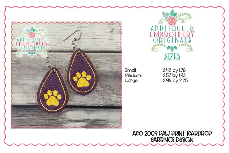 2008 Paw Print Teardrop Earrings In-The-Hoop Design - Image 4