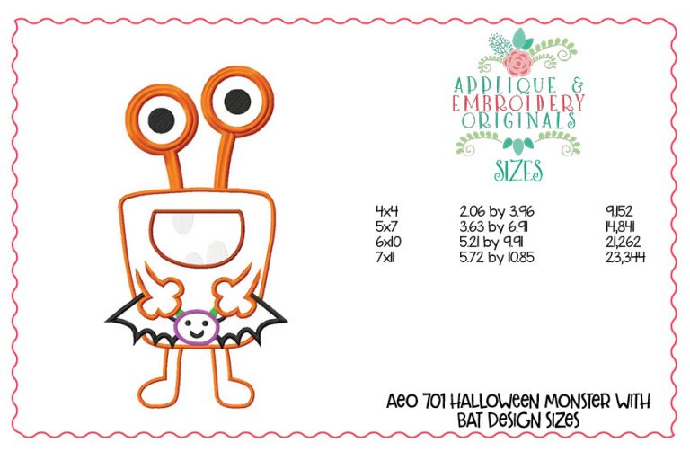 701 Halloween Monster with Bat Applique Design - Image 3