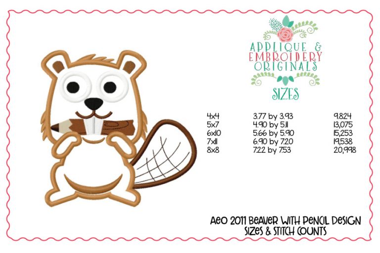 2011 Beaver with Pencil Applique Design - Image 2