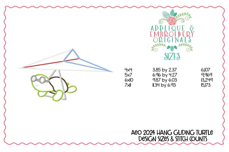 2024 Hang Gliding Turtle Applique Design - Image 3