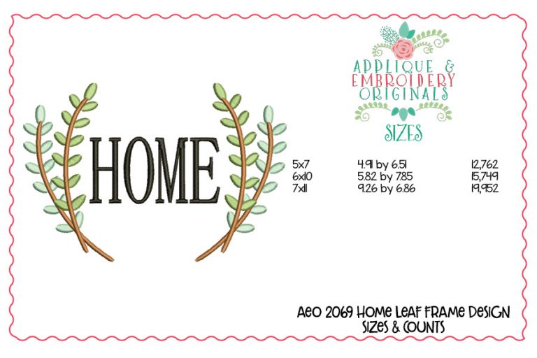 2069 Home Leaf Frame Embroidery Design - Image 3
