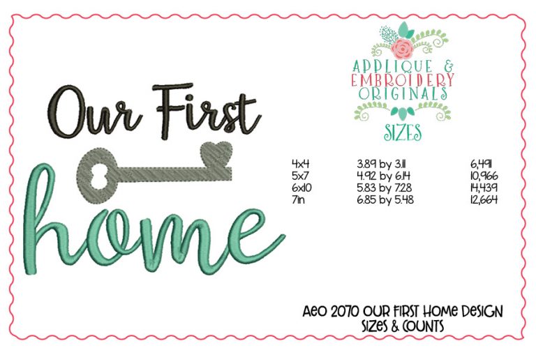 2070 Our First Home Key Embroidery Design - Image 2