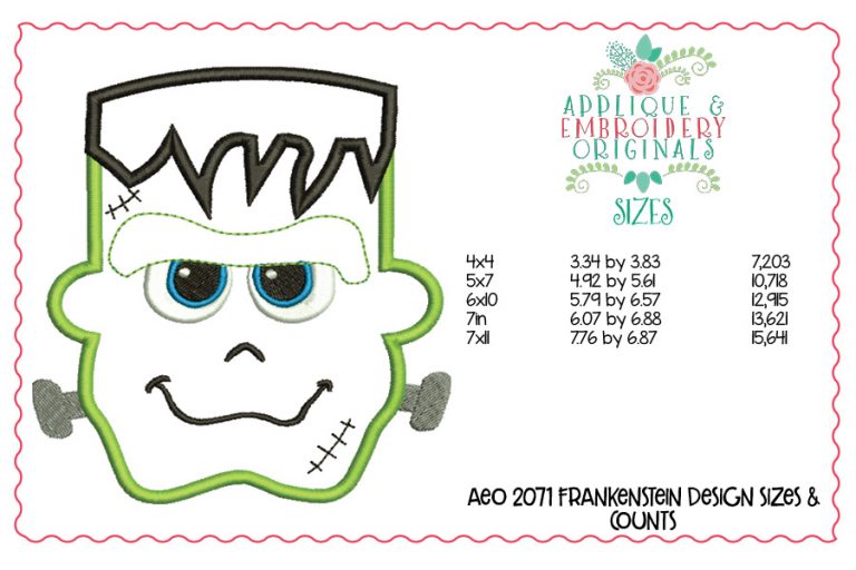 2071 Frankenstein Head Applique Design - Image 3