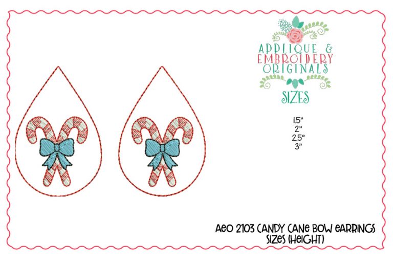 2103 Candy Cane Bow Earrings In-The-Hoop Design - Image 2