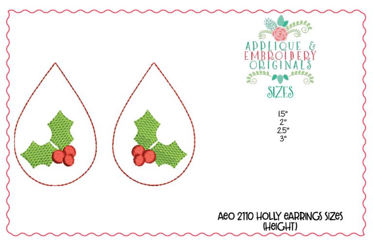 2110 Holly Leaves Earrings In-The-Hoop Design - Image 2