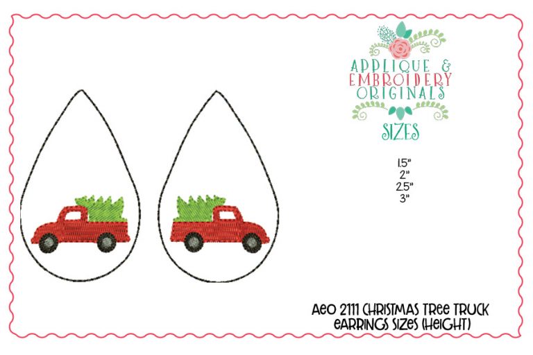 2111 Christmas Tree Truck Earrings In-The-Hoop Design - Image 2