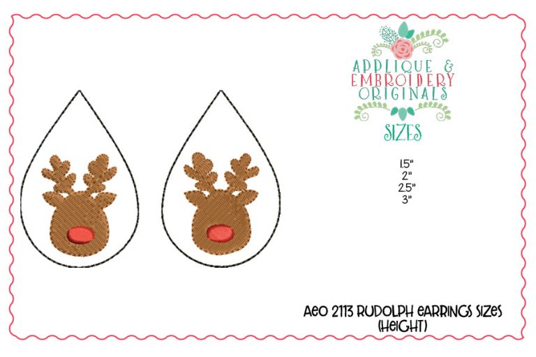 2113 Rudolph Earrings In-The-Hoop Design - Image 2