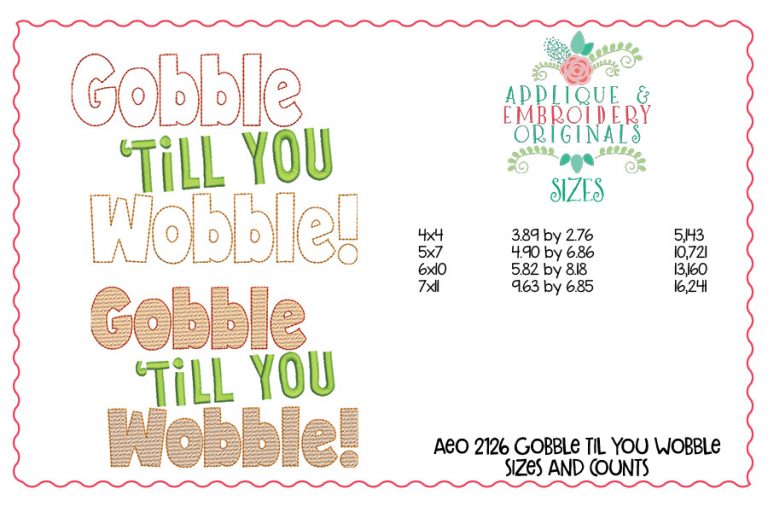 2126 Gobble Til You Wobble Applique & Sketch Design - Image 4