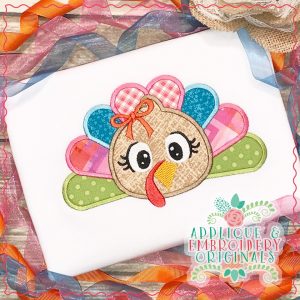 2130 Turkey Head Feathers Girl Applique Design