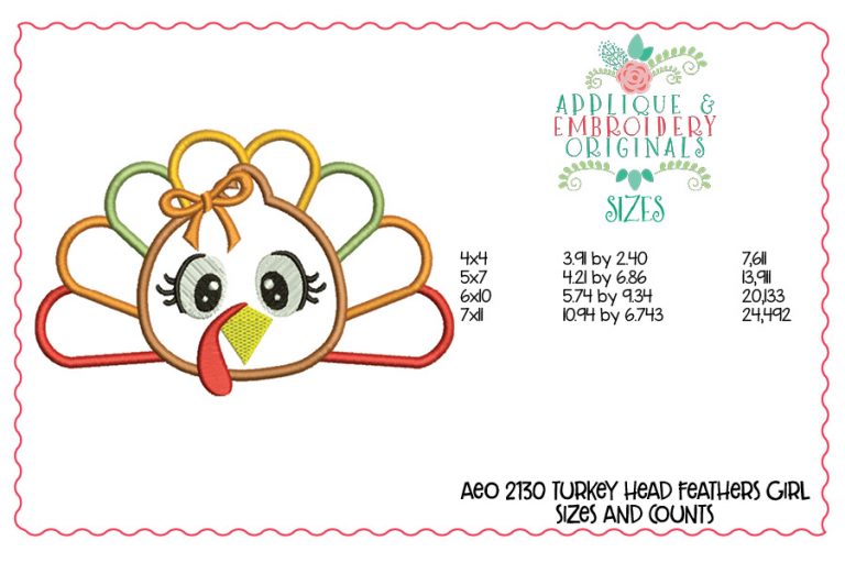2130 Turkey Head Feathers Girl Applique Design - Image 3