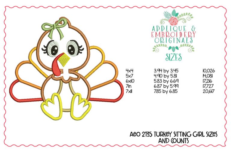 2135 Turkey Sitting Girl Applique Design - Image 2