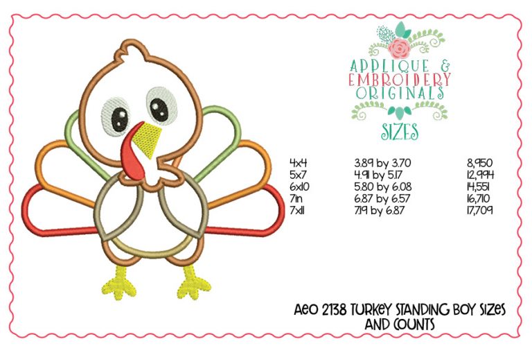 2138 Turkey Standing Boy Applique Design - Image 2