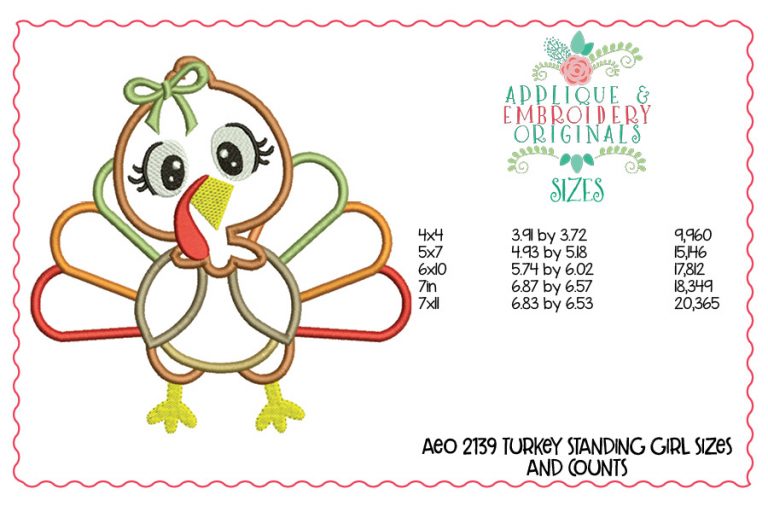 2139 Turkey Standing Girl Applique Design - Image 2