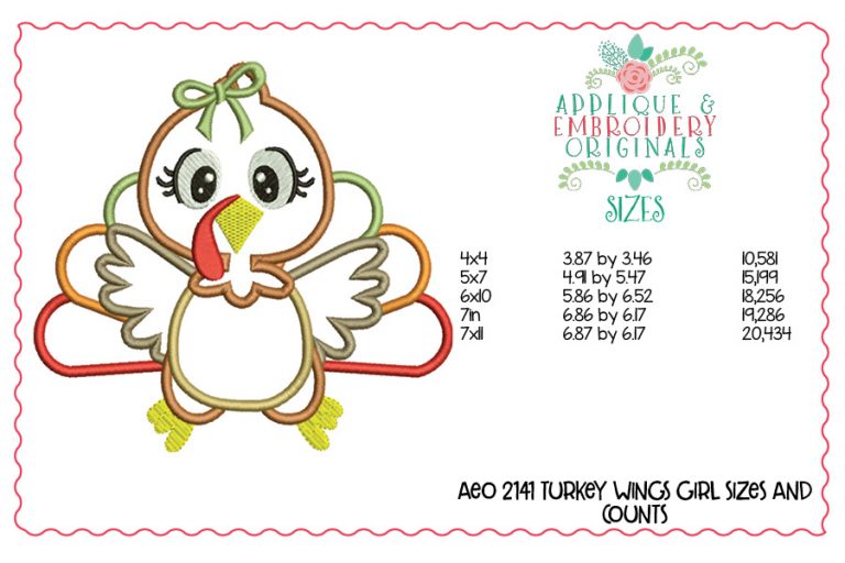 2141 Turkey Wings Girl Applique Design - Image 2