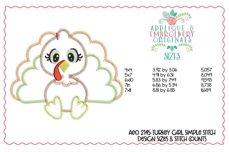 2145 Turkey Simple Girl Zig Zag Applique Design - Image 5