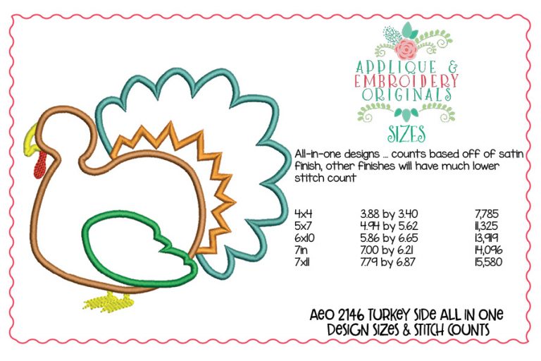 2146 Turkey Side All-In-One Applique Design - Image 4