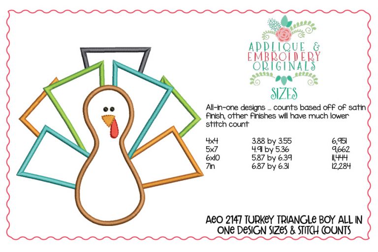 2147 Turkey Rectangle Boy All-In-One Applique Design - Image 4