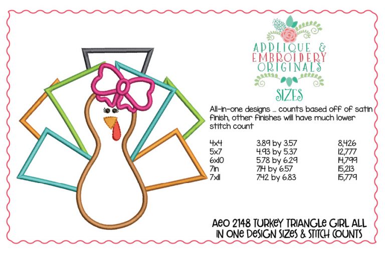 2148 Turkey Rectangle Girl All-In-One Applique Design - Image 4