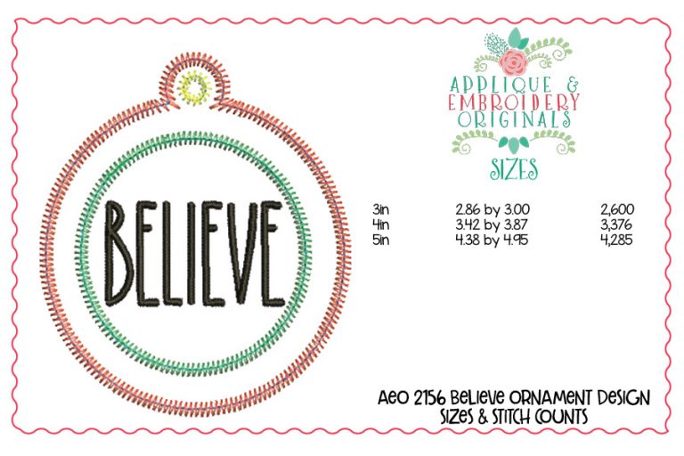 2156 Believe Ornament In-The-Hoop Designs - Image 2