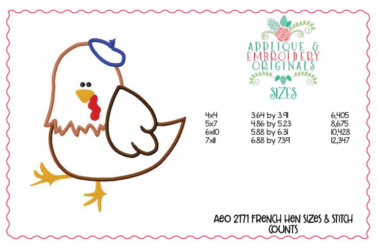 2171 French Hen Applique Design - Image 3