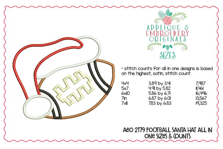 2179 Football Santa Hat All-In-One Applique Design - Image 3