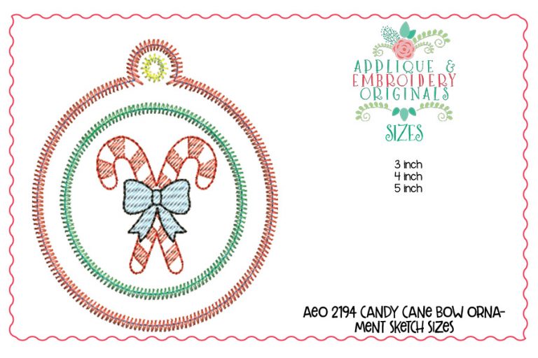 2194 Candy Cane Bow Ornament In-The-Hoop Designs - Image 2