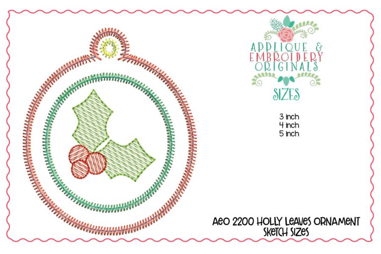 2200 Holly Leaves Ornament In-The-Hoop Designs - Image 2