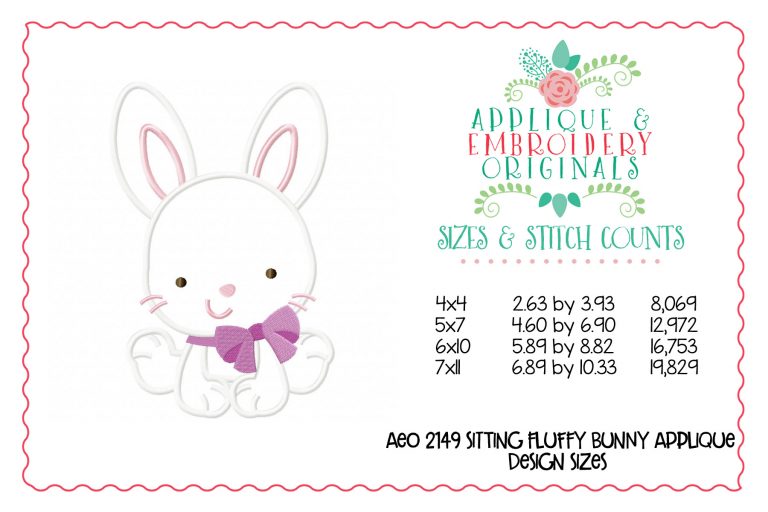 2149 Sitting Fluffy Bunny Applique Design - Image 2