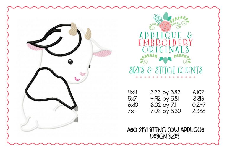 2151 Sitting Cow Applique Design - Image 2