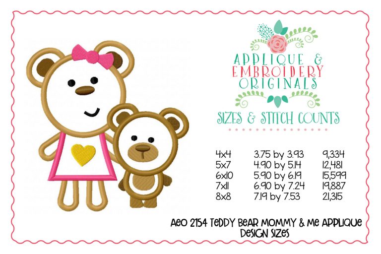 2154 Teddy Bear Mommy & Me Applique Design - Image 2