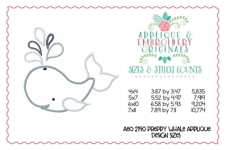 2190 Preppy Whale Applique Design - Image 2