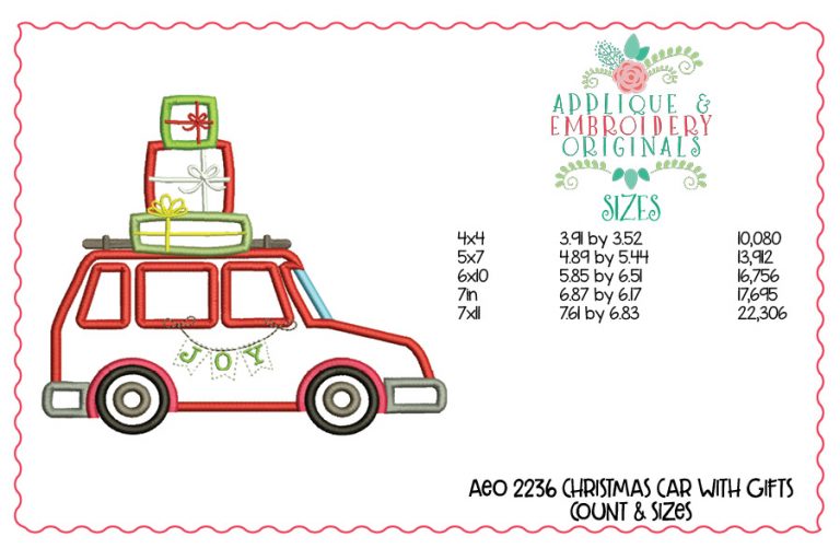 2236 Christmas Car with Gifts Applique Design - Image 2