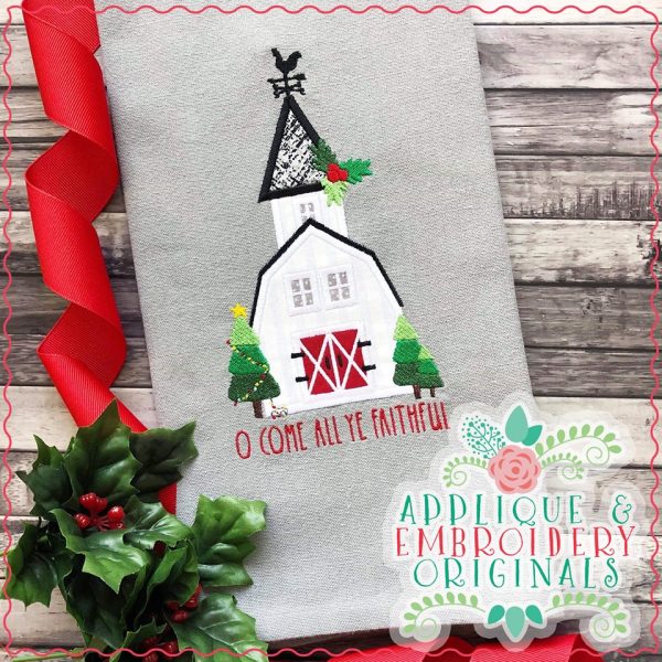 2239 Christmas Farm Church Applique Design - Image 2