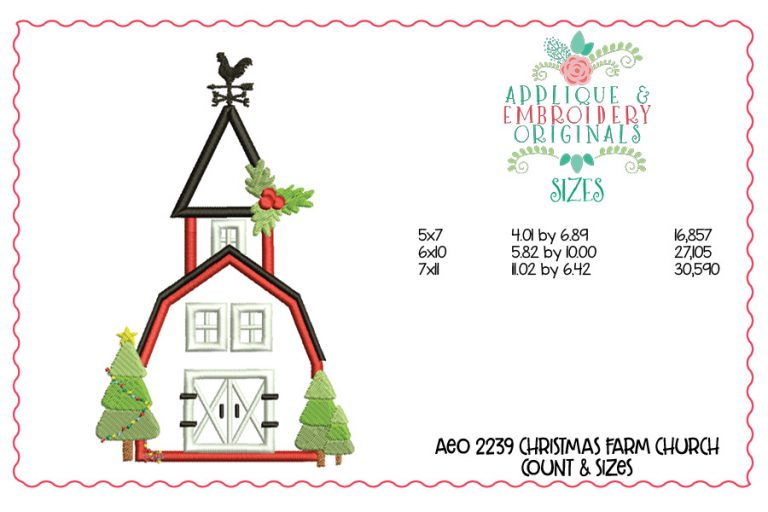 2239 Christmas Farm Church Applique Design - Image 3